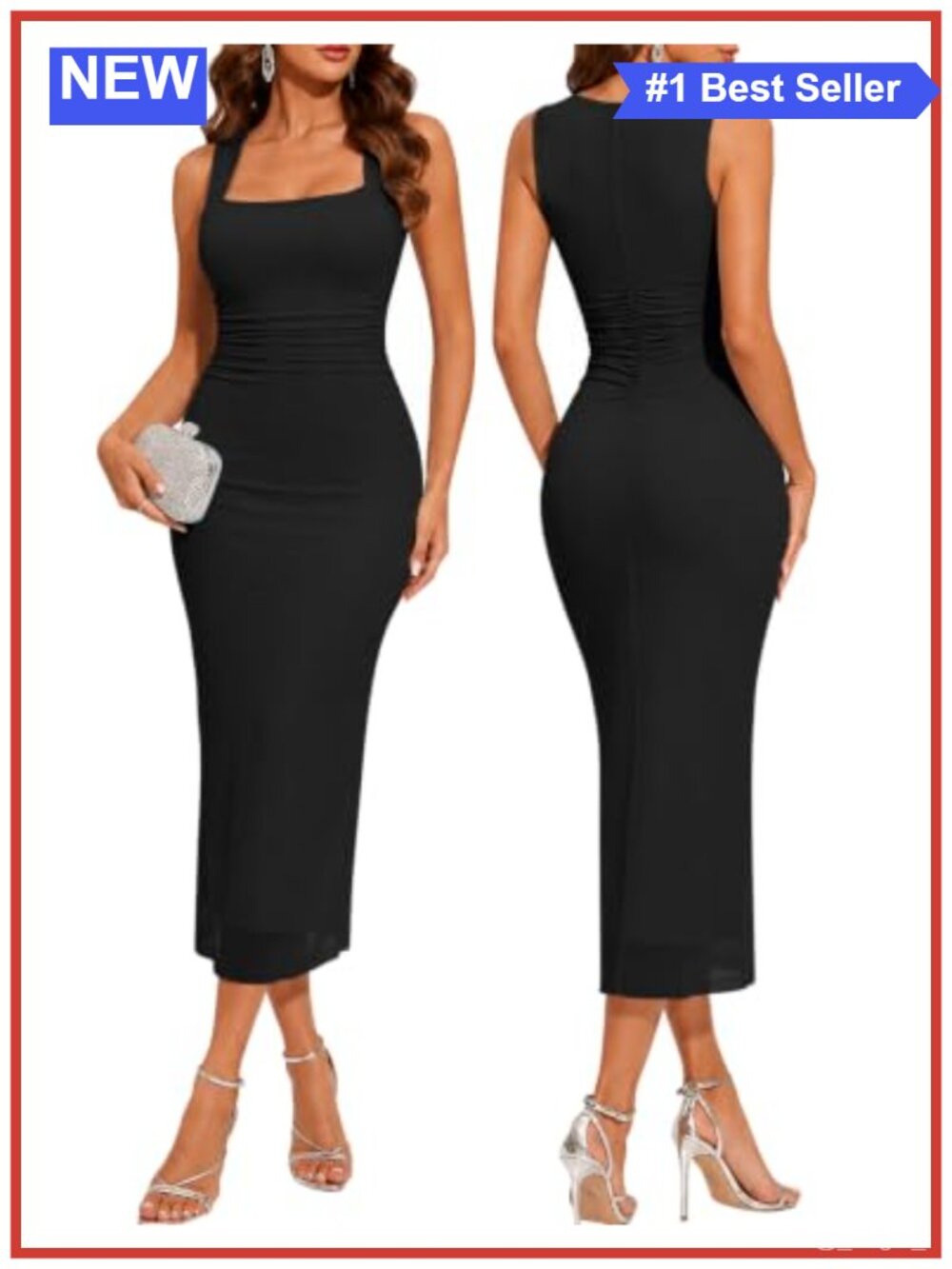 Sleeveless Mesh Bodycon Maxi Dress Square Neck Ruched Wedding Guest